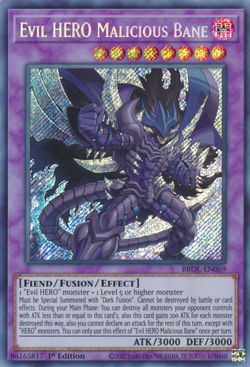 YUGIOH EVIL HERO MALICIOUS BANE SECRET RARE BROL-EN069 NEAR MINT - Image 1