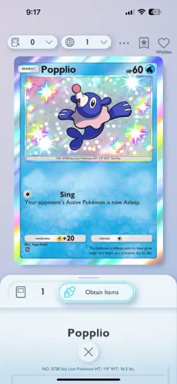Pokemon TCG Pocket 1 Shiny Star? Card Trade - Popplio - Image 1