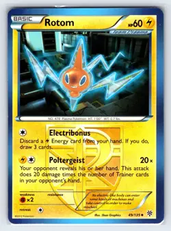 Rotom 49/135 2012 Black & White Plasma Storm Pokemon Card Non Holo Uncommon- Vlp - Image 1