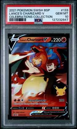2021 POKEMON SWSH BLACK STAR PROMO CELEBRATIONS COLL LANCE'S CHARIZARD V PSA 10 - Image 1