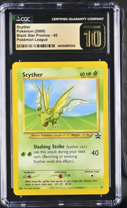 Pokemon CGC Pristine 10 Scyther 45 WOTC Black Star Promo Pokemon League - Image 1
