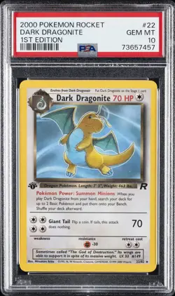 2000 POKEMON ROCKET 1ST ED #22 DARK DRAGONITE PSA 10 - Image 1