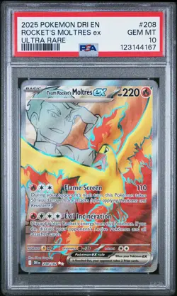 2025 POKEMON DRI EN-DESTINED RIVALS ULTRA RARE TEAM ROCKET'S MOLTRES EX PSA 10 - Image 1