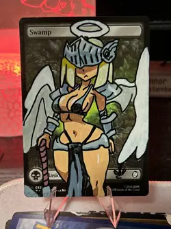 Altered/Hand Painted Art MTG Card - Anime girl - Angel of Destruction Swamp - Image 1