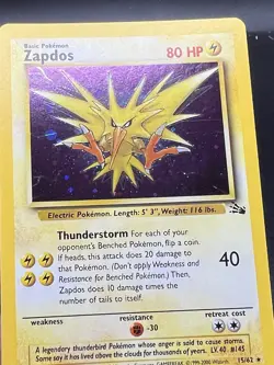 Zapdos 15/62 Fossil Holo Pokemon TCG - Unlimited NM BE3 - Image 2