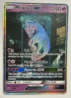 Pokemon Mewtwo GX TCG Shining Legends Holo Card 78/73 Secret Rare - Image 1