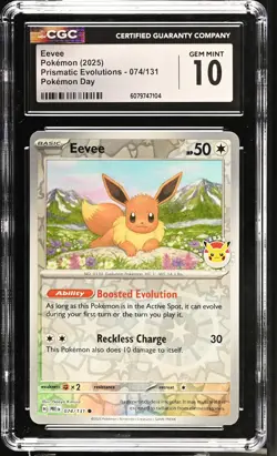 2025 Pokemon Prismatic Evolutions Pokemon Day Eevee #074/131 CGC 10 - Image 1