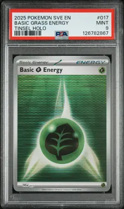 2025 POKEMON SVE EN-BASIC ENERGIES TINSEL HOLO #017 BASIC GRASS ENERGY PSA 9 - Image 1
