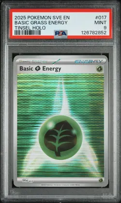 2025 POKEMON SVE EN-BASIC ENERGIES TINSEL HOLO #017 BASIC GRASS ENERGY PSA 9 - Image 1