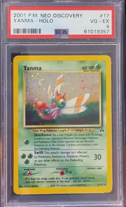 Yanma 17/75 Neo Discovery Holo Vintage Pokemon PSA 4 - Image 1