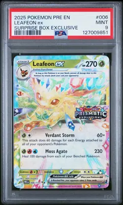 2025 POKEMON PRE EN-PRISMATIC EVOLUTIONS SURPRISE BOX EXCLUSIVE LEAFEON EX PSA 9 - Image 1