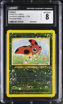 CGC 8 Ledyba Southern Islands 7/18 Graded Pokemon Card TRIPLE SWIRL - Image 1