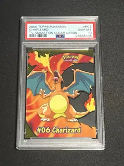 2000 TOPPS POKEMON TV ANIMATION CLEAR CARDS #PC3 CHARIZARD PSA 10 Gem Mint - Image 1