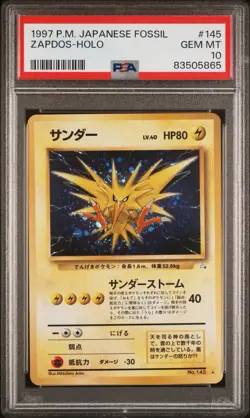 PSA 10 1997 Zapdos Pokemon Card Japanese Fossil Holo #145 Vintage GEM MINT - Image 1