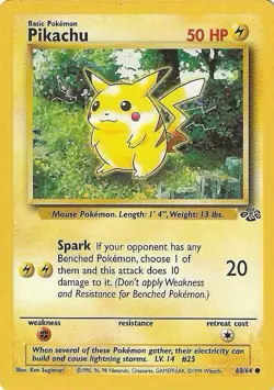 Pikachu 60/64 Jungle Set 1999 WotC Pokemon Card NM - Spark Attack - Vintage TCG - Image 1