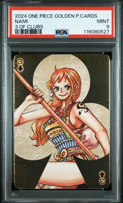 2024 ONE PIECE GOLDEN PLAYING CARDS THE STRAW HAT CREW 3 OF CLUBS NAMI PSA 9 - Image 1