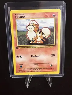 Rare Vintage Pokemon Card BASE SET 1st Edition FUKANO/Glowlithe #28/10 German NM - Image 1