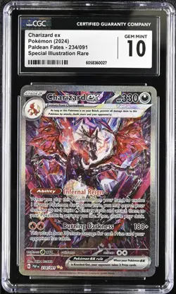 CGC 10 GEM MINT Charizard ex 234/091 Paldean Fates SIR Holo Pokemon Card - Image 1