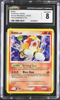 CGC 8 Entei 2010 Secret Wonders 4/132 Cracked Ice Holo Pokemon Card - Image 1