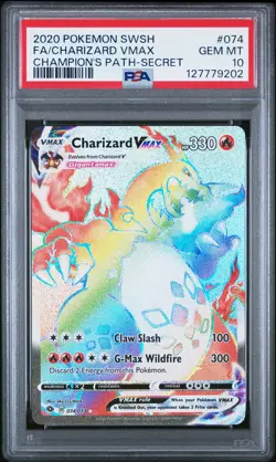 2020 POKEMON SWORD & SHIELD CHAMPION'S PATH SECRET FA/CHARIZARD VMAX PSA 10 - Image 1