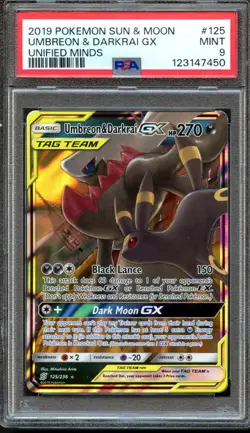 Umbreon & Darkrai GX 125/236 Unified Minds PSA 9 Mint Pokemon Card - Image 1