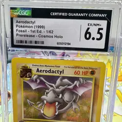 1999 POKEMON FOSSIL 1ST EDITION #1 AERODACTYL-HOLO CGC 6.5 Prerelease Stamped - Image 2