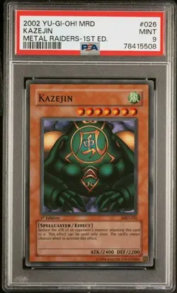 2002 YU-GI-OH! MRD-METAL RAIDERS 1ST ED #026 KAZEJIN PSA 9 - Image 1