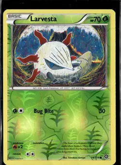 Pokemon Larvesta 14/114 Steam Siege Reverse Holo Common 2 Card Lot LP - Image 1
