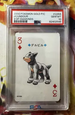 2000 Japanese Pokemon Houndour 3 of Diamonds Gold Playing Card PSA 10 Gem Mint - Image 1