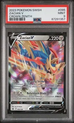 2023 Pokemon Crown Zenith Zacian V HOLO RARE #095 Extended Art PSA 9 MINT - Image 1