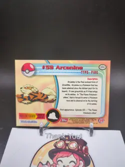 1999 Topps Pokemon TV Animation ARCANINE #59 Red Label (Non Holo) #59 - Image 2