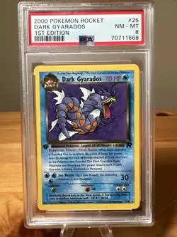 2000 Pokemon Team Rocket #25 Dark Gyarados 1st Edition Non-Holo PSA 8 - Image 1