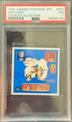 Japanese Arcanine No. 059 Amada Sticker Non Holo Vintage Pokemon PSA 7 - Image 1