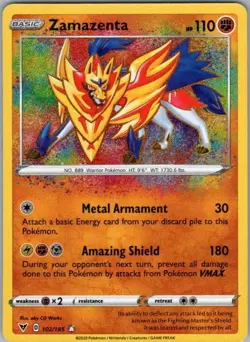 Pokemon Card Zamazenta 102/185 Amazing Rare Vivid Voltage - Near Mint - Image 1