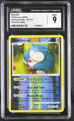CGC 9 MINT Snorlax 2009 Rising Rivals 81/111 Reverse Holo Pokemon Card - Image 1