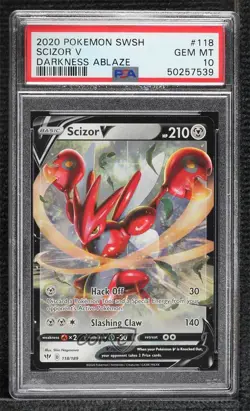 Scizor V Pokemon Sword & Shield Darkness Ablaze PSA 10 GEM MT g6p - Image 1