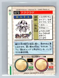 1996 Bandai Carddass Pocket Monsters Japanese Green Version Tentacruel #073 NM - Image 2