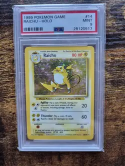 PSA 9 Raichu Holo 14/102 Base Set Unlimited Rare Card 1999 Rare Pokemon Card - Image 1