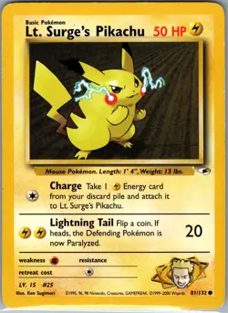 Lt. Surge's Pikachu 81/132 Non Holo Gym Heroes - Pokemon Card - LP - Image 1