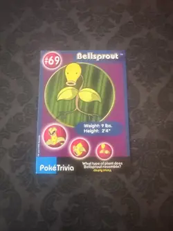Bellsprout 69 Pokemon Burger King PokeTrivia Trading Card D1 - Image 1