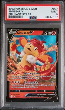 2022 Pokemon Brilliant Stars Simisear V Extended Art Holo Rare PSA 9 MINT #027 - Image 1