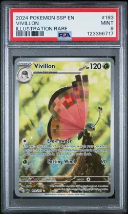 2024 Pokemon SSP EN Vivillon ILLUSTRATION RARE FULL ART 193/191 PSA 9 MINT - Image 1