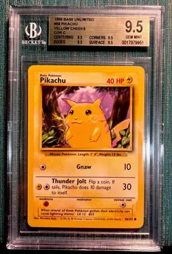 1999 Pokemon Game Base Set #58 Yellow Cheeks Pikachu BGS 9.5 GEM MINT - Image 1