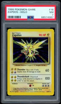 1999 Pokemon Base Set #16 Zapdos Holo PSA 7 NM Near Mint - Image 1