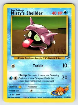 Misty's Shellder 89/132 Gym Heroes Pokemon Card Vintage WOTC Common - Vlp - Image 1