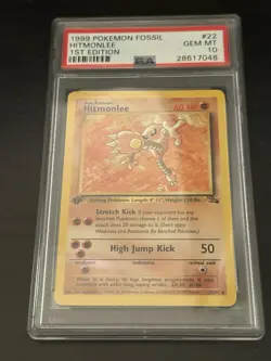 Pokemon TCG Hitmonlee Fossil Card 22/62 1st Edition Rare PSA 10 - Image 1