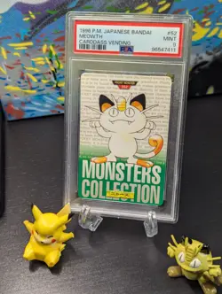 Vintage Pokemon 1996 1st Print Green 🪙 Meowth Bandai Carddass Vending #52 PSA 9 - Image 1
