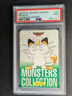 Vintage Pokemon 1996 1st Print Green 🪙 Meowth Bandai Carddass Vending #52 PSA 9 - Image 2
