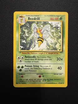 Pokemon TCG Beedrill Card 17/102 Rare Unlimited Base Set - Image 1