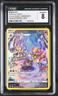 CGC 8 NEAR MINT Magmortar Galarian Gallery Crown Zenith 2023 Pokemon Card GG03 - Image 1